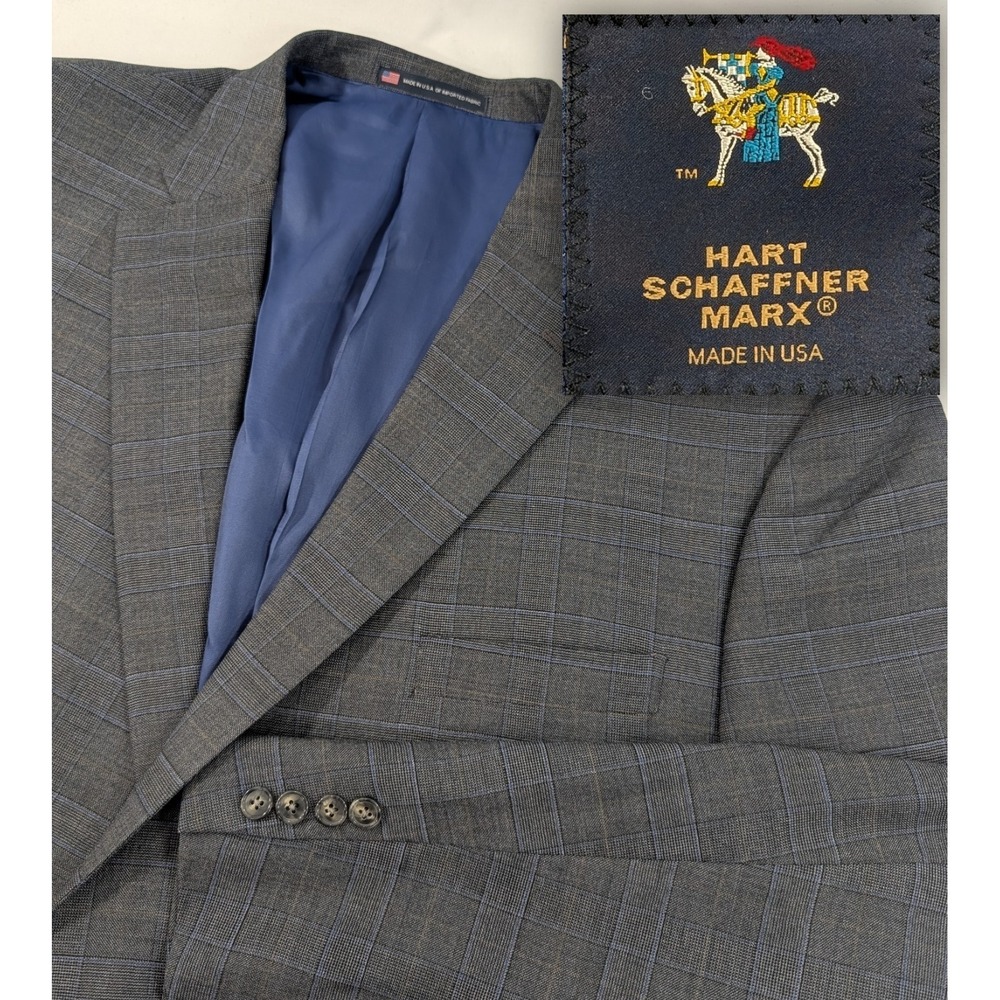 Hart Shaffner Marx Wool Blazer Sport Coat Suit Jacket Glenn Check Gray 54L 58"